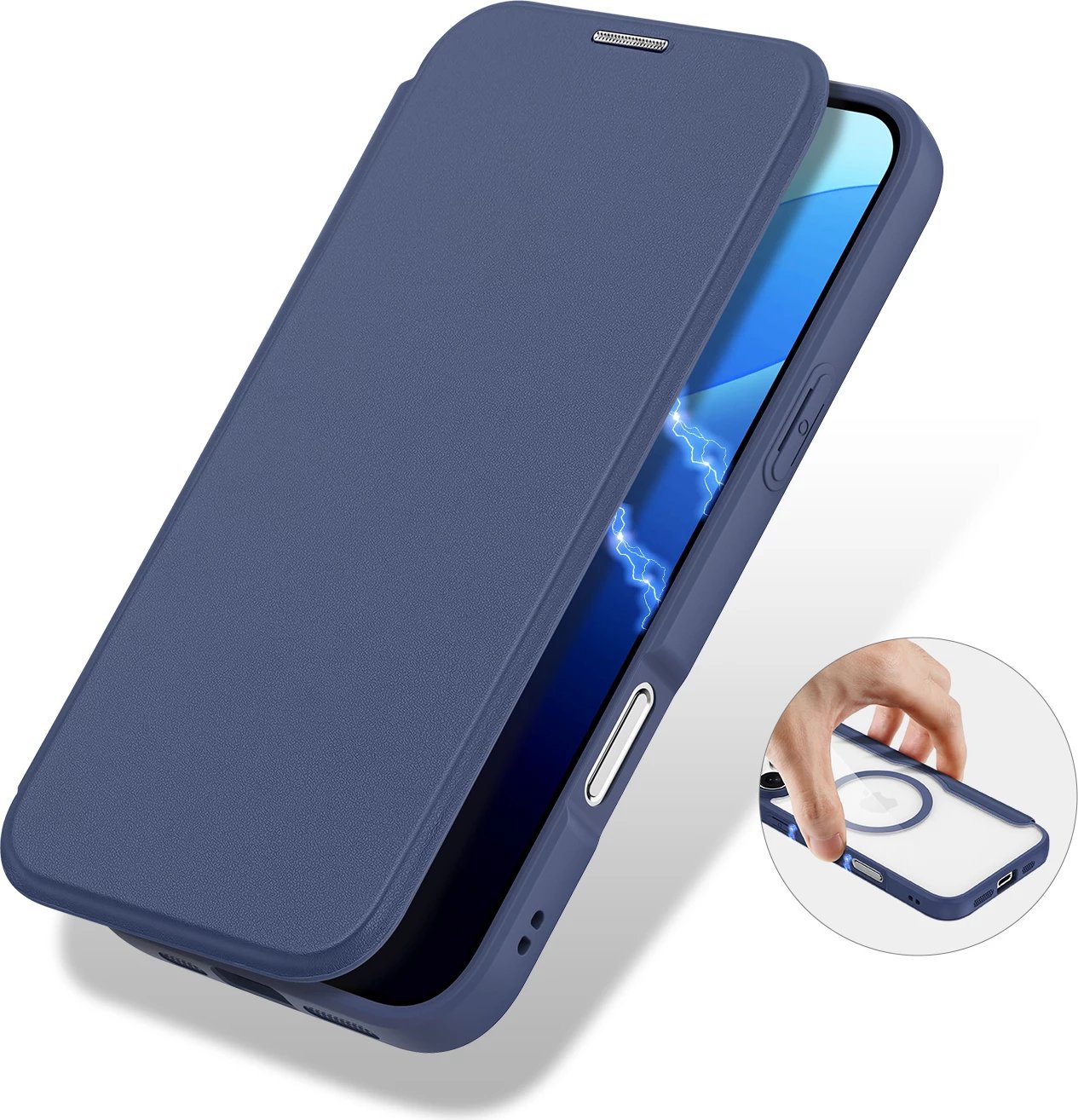 Mbështjellës Dux Ducis Skin X Pro për iPhone 16 Pro Max, MagSafe, me kapak, Kaltër