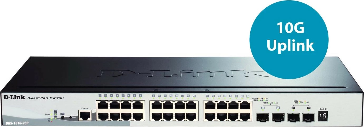 Switch D-Link DGS-1510-28P, 24 porta Gigabit, PoE, Managed, L3, rackmount