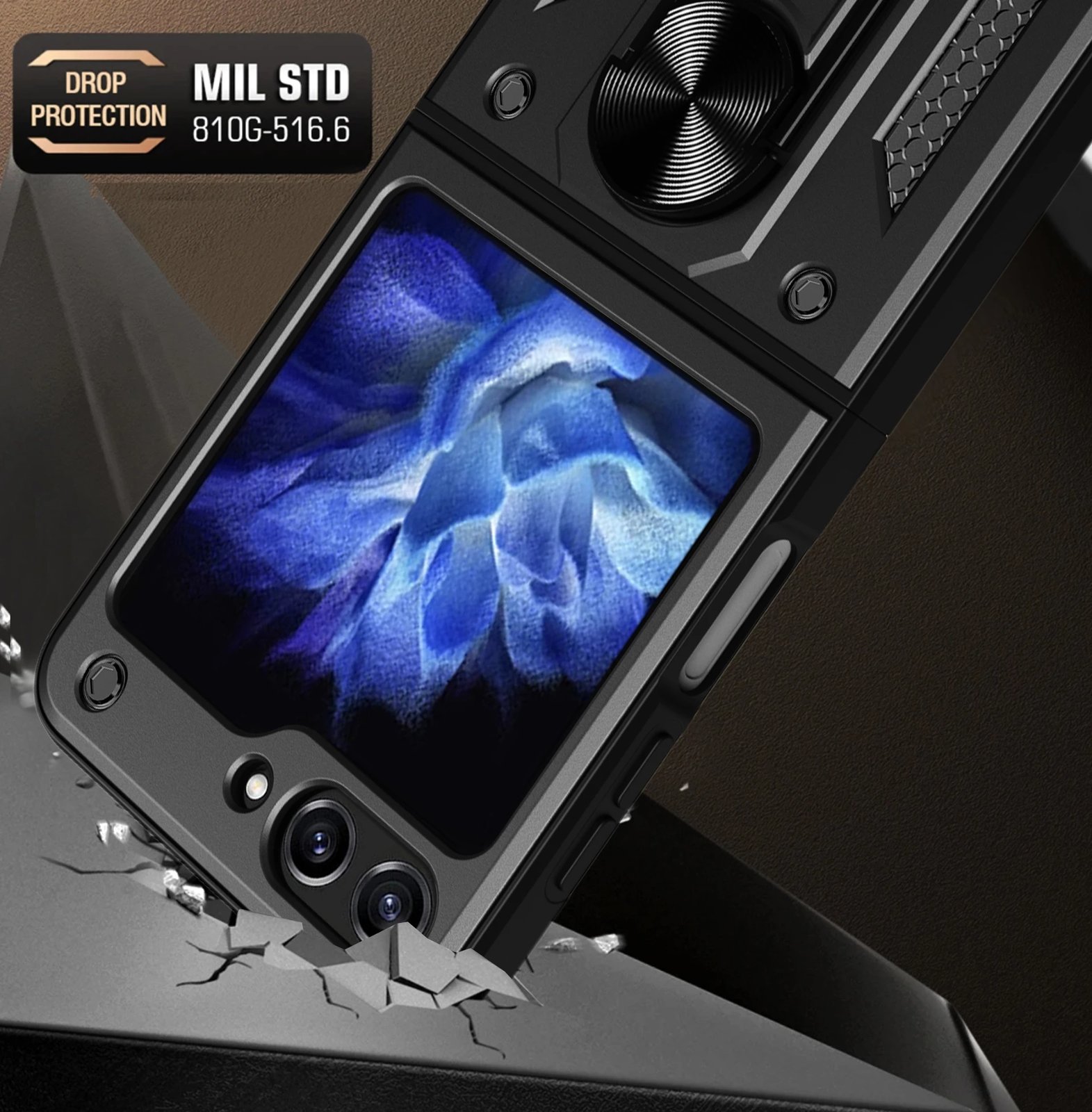 Mbështjellës Hurtel Hybrid Armor Camshield për Z Flip 5 5G, me mbrojtës kamere, Rozë
