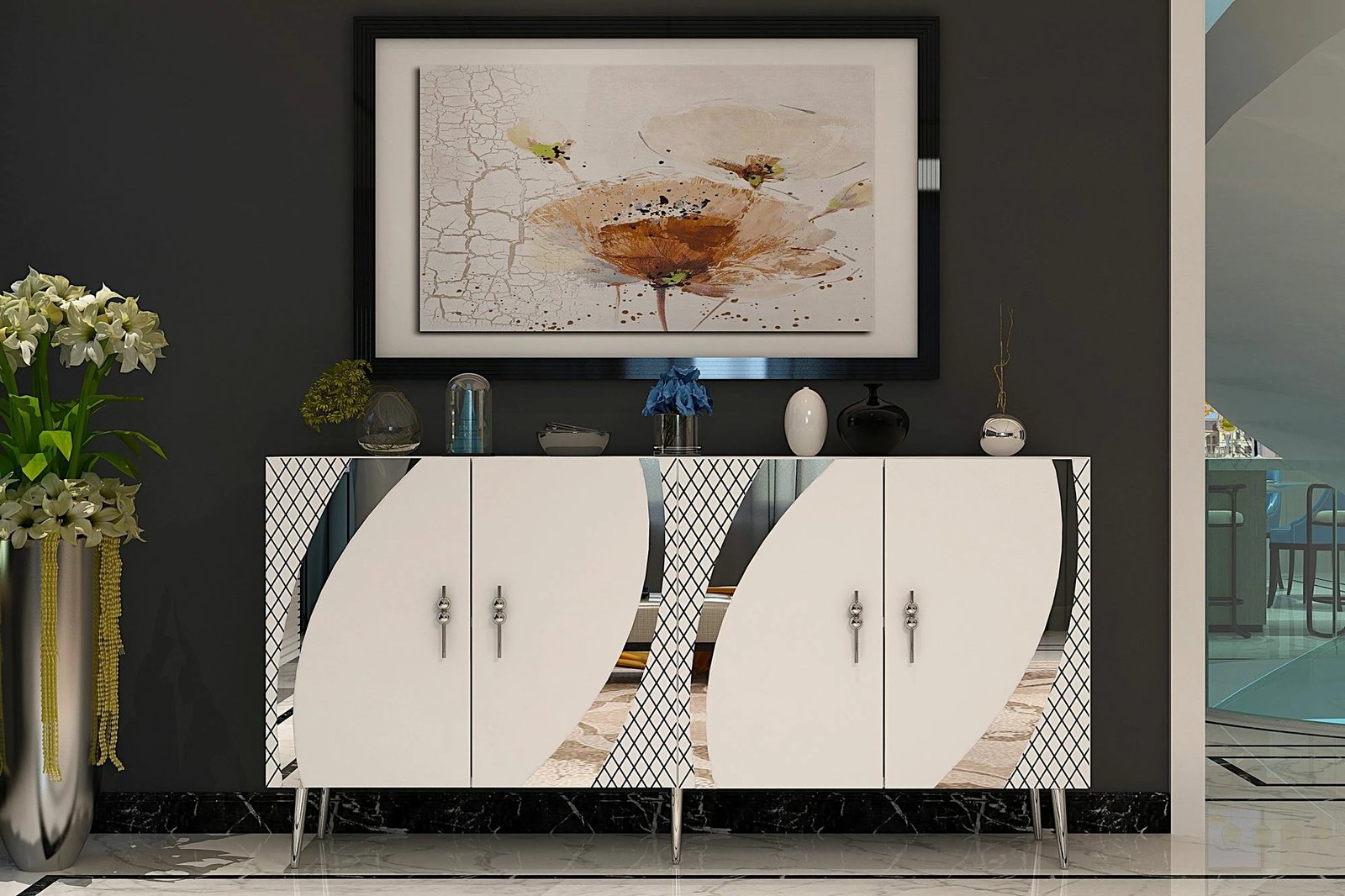 Konsol Skye Decor, Hook KB150, e bardhë, argjend