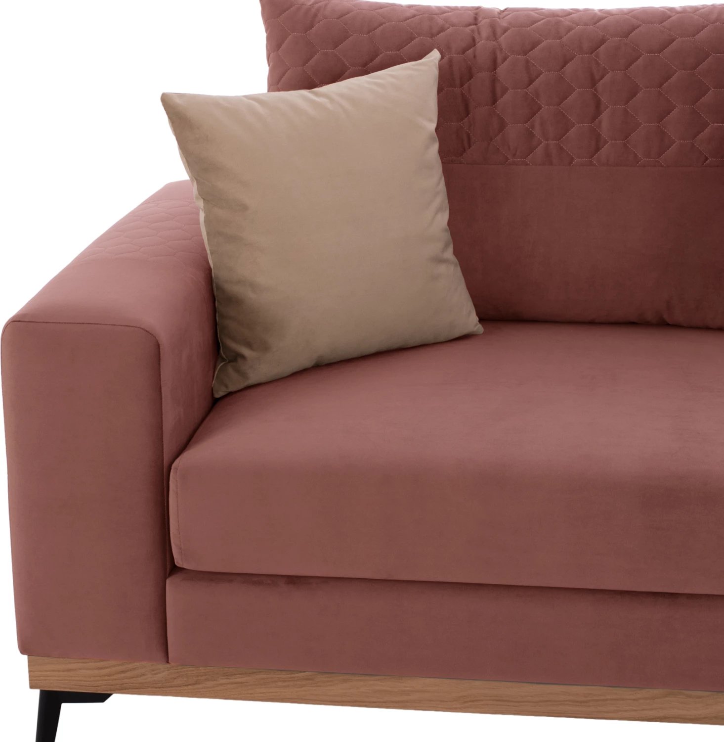 Divan qoshe MESINA, rozë e zbehtë, këmbë të larta, 2 pjesë, qoshe e djathtë