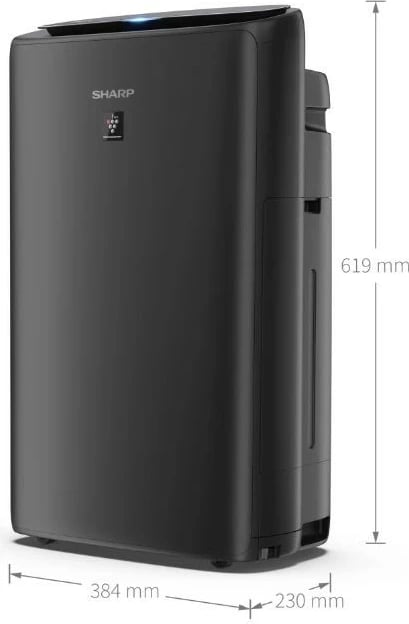 Pastrues ajri me lagështim, Sharp UA-KIN42E-H, për dhoma deri 28 m², depozitë 2.7 L, Plasmacluster Ion 25000, i zi