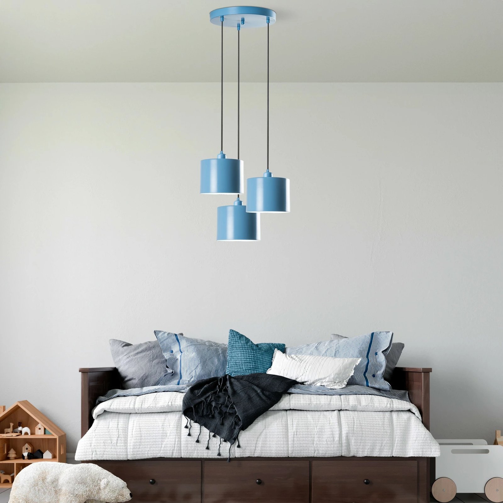 Llambë tavani Opviq, Duz - 195, ngjyrë kaltër e çelët, 3 llampa