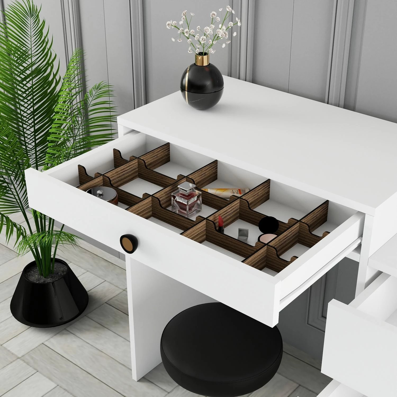 Tavolinë grimi Skye Decor, Lizbon 549, e bardhë