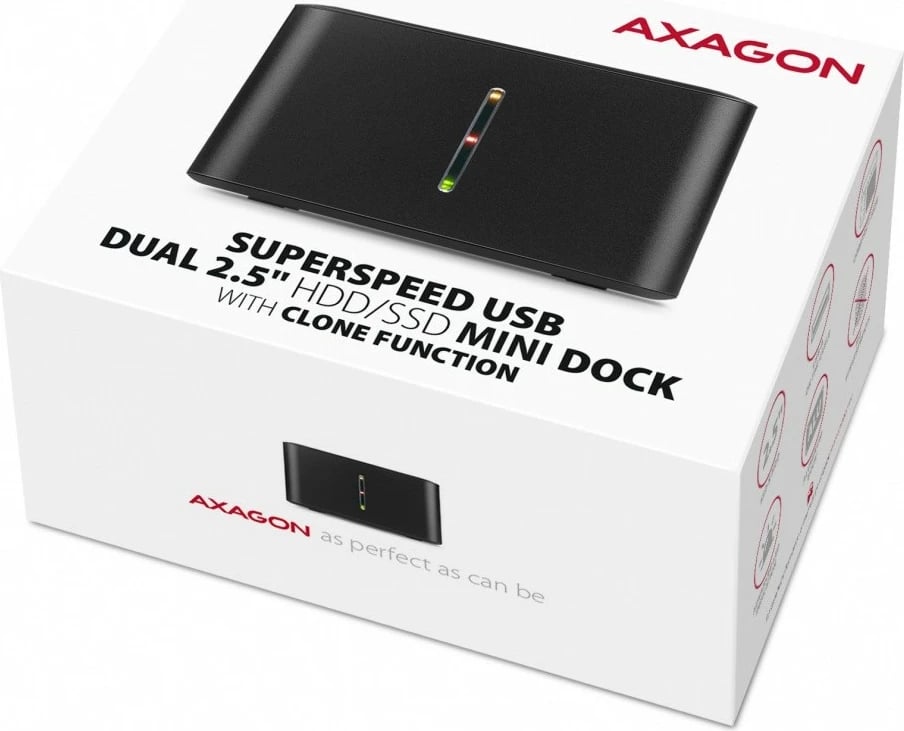 Kasë AXAGON ADSA-D25 MINI USB 3.2 Gen 1 për 2x SSD/HDD 2.5", e zezë