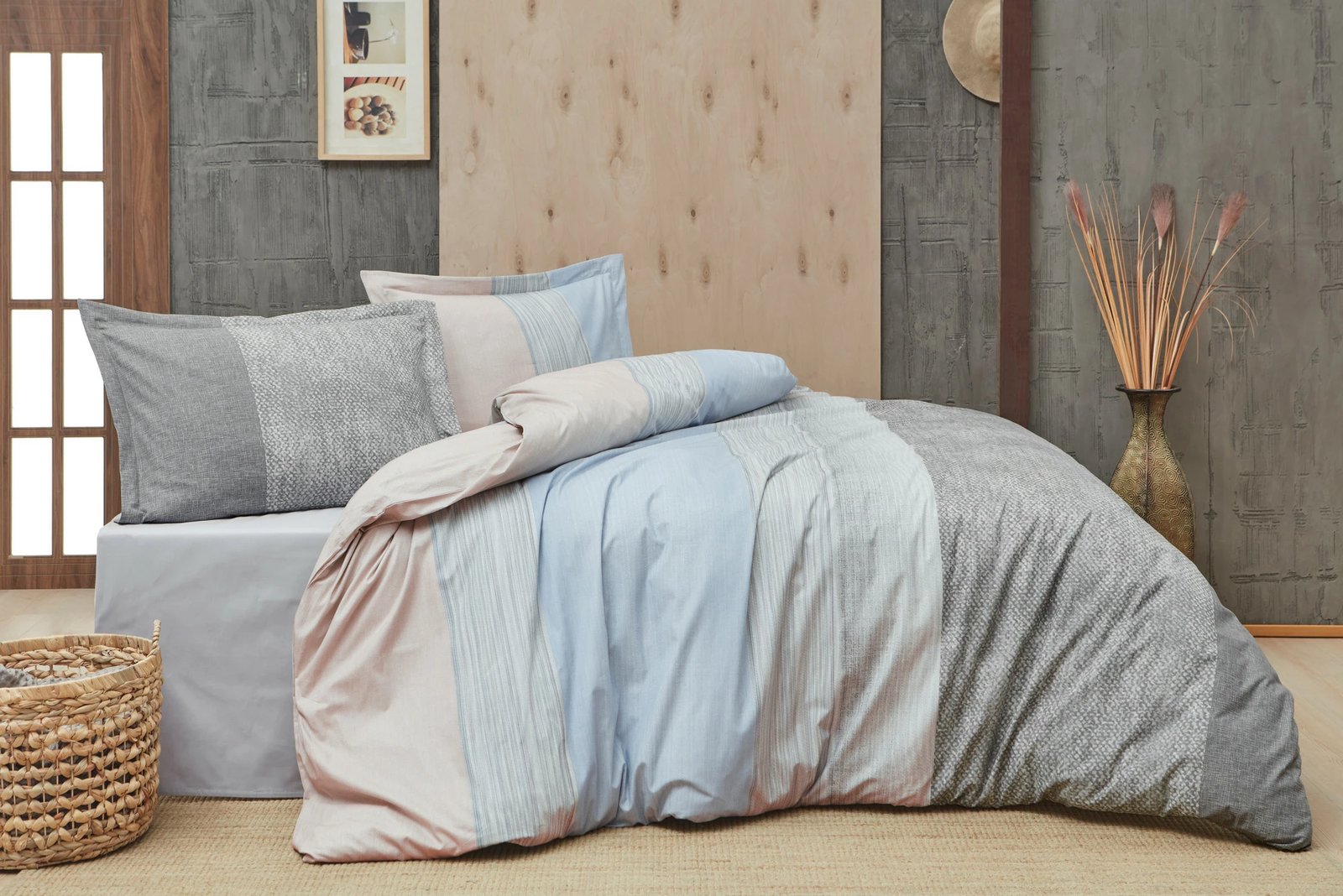 Set mbulesë jorgan për dopio, L'essentiel, ngjyrë gri, kaltër, pudër, Dimlight