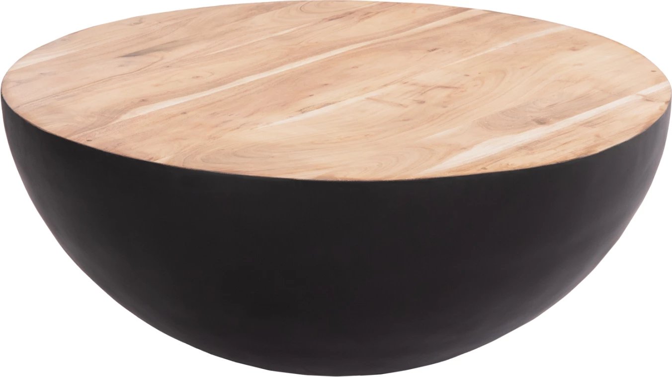 Tavolinë kafeje rrethore, ngjyrë e zezë, FH8717.21, me sipërfaqe druri akacie, Φ90x37.5H cm.