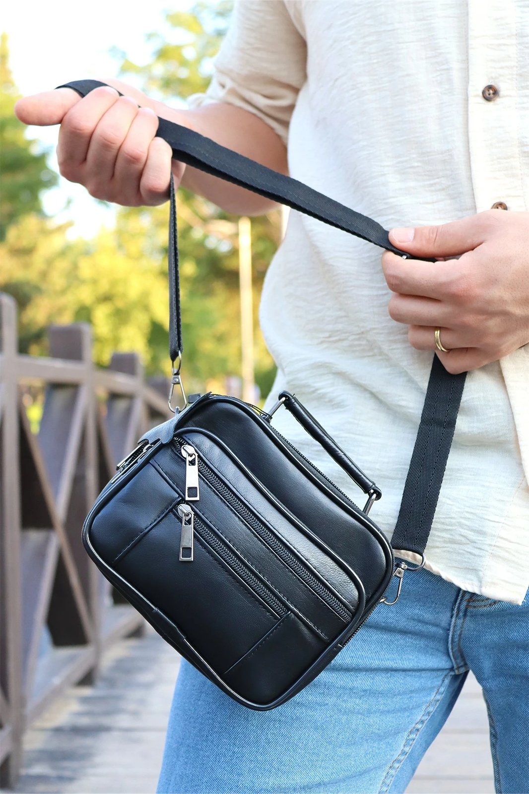 Çantë krahu prej lëkure, ngjyrë e zezë, Zoozie Bags, HDYKEVOC0001