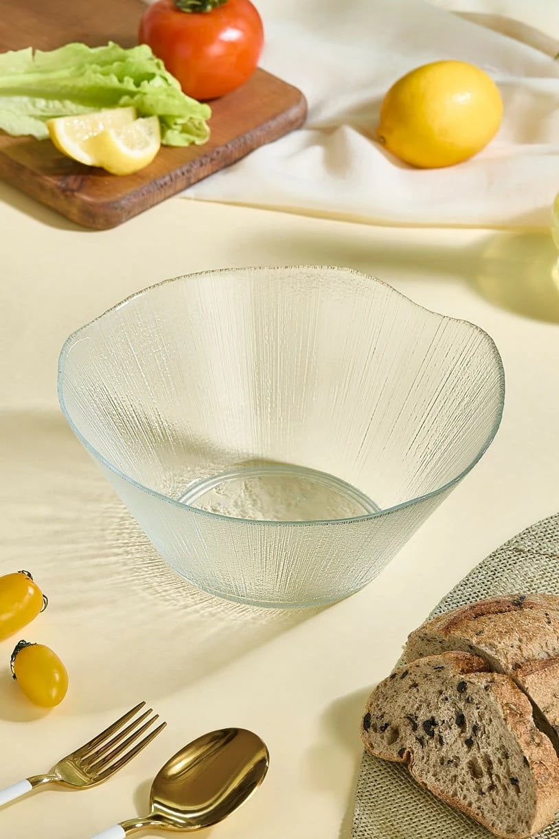 Enë qelqi për sallatë Hermia, Ekol, transparente, buzë e artë, 21cm Enë qelqi për sallatë Hermia, Ekol, transparente, buzë e artë, 21cm
