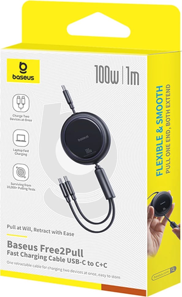 Kabllo tërheqëse USB-C Baseus Bright Mirror Series, 2x USB-C, 100W, 1m, e zezë