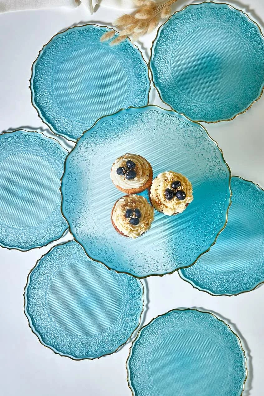 Set pjatash ëmbëlsirash (7 copë), Hermia, Goblen, ngjyrë tyrkiz