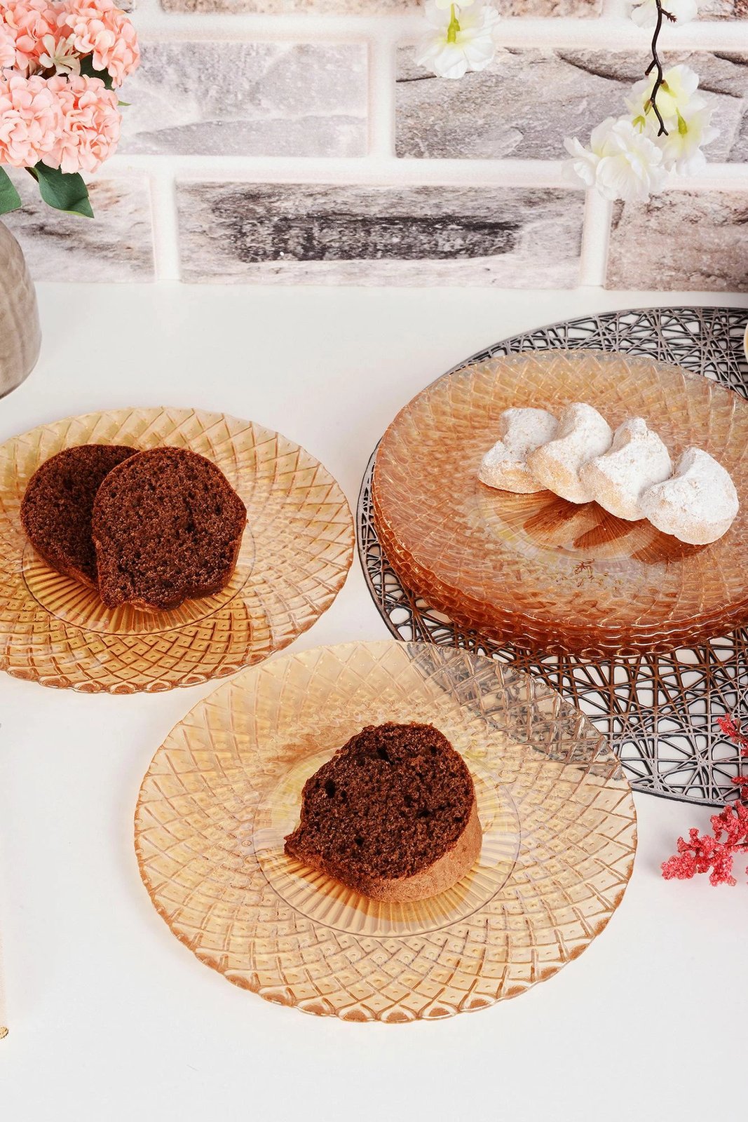 Set pjatash për ëmbëlsira, ngjyrë amber, Hermia Belinda, 6 copë, 21cm