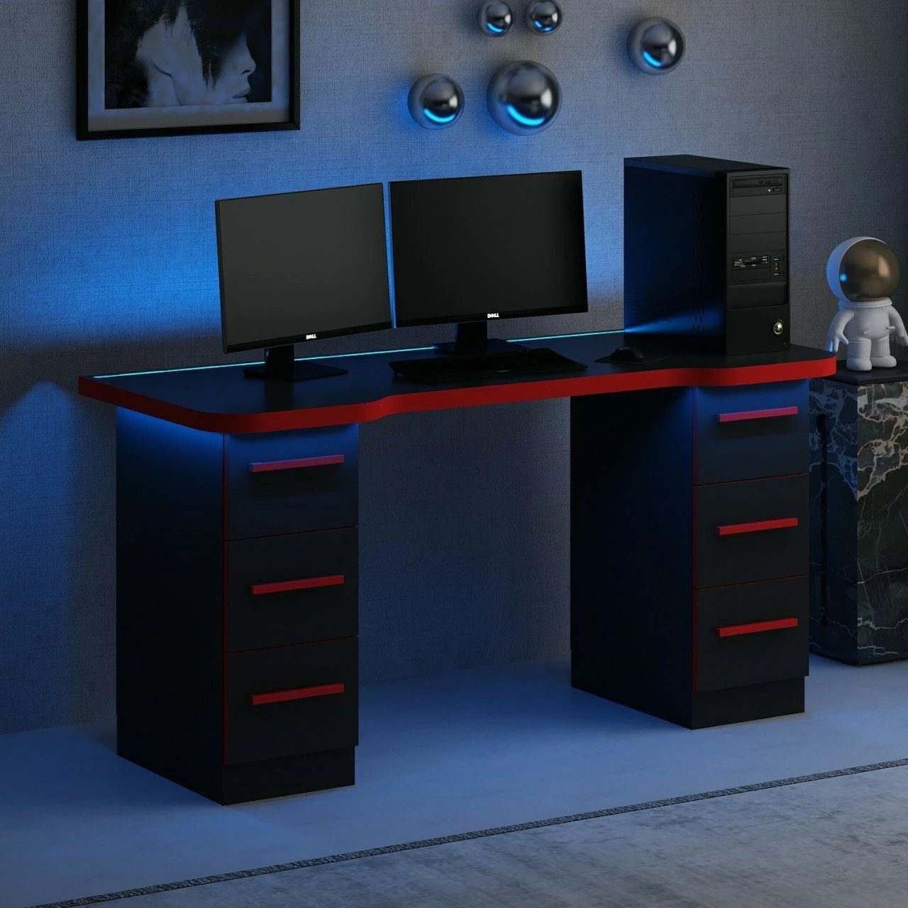 Tavolinë gaming Skye Decor Phoenix 3, e zezë me të kuqe