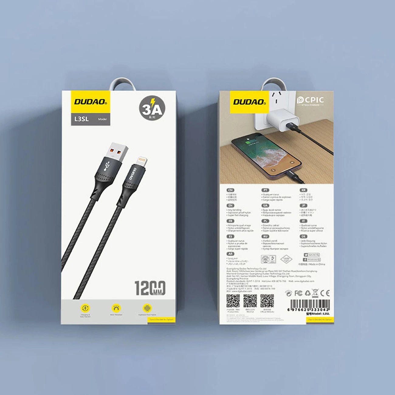 Kabllo karikimi Dudao L3SL, USB-A në Lightning, 1.2m, 30W, e zezë