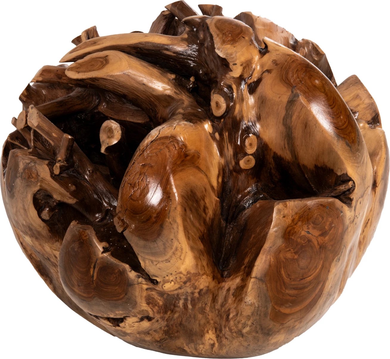 Dekor për dysheme CLEM, sferë prej druri teak masiv, madhësi e madhe Φ50cm