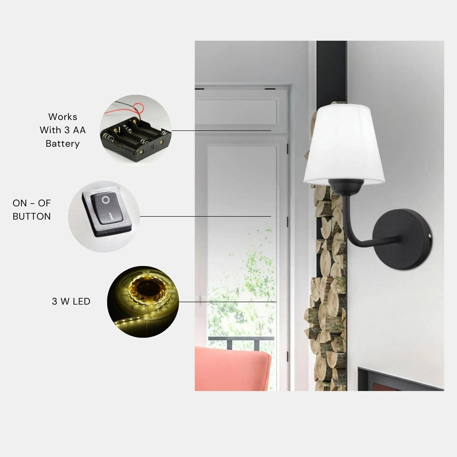 Llambë muri Opviq, Elno - 8877-1P, e zezë dhe e bardhë