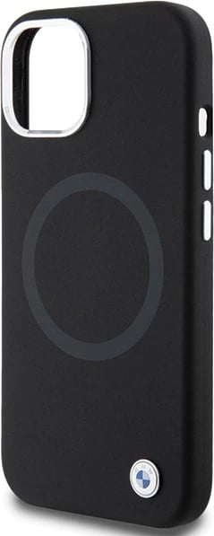 Mbështjellës BMW Signature Liquid Silicone MagSafe për iPhone 15 Plus/14 Plus, i zi