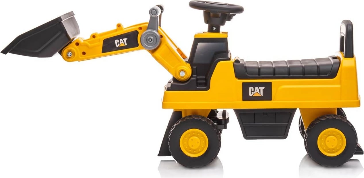 makinë lodër me hipje Milly Mally CAT Loader 5299, 4 rrota, krah e kovë lëvizëse, horn me AAA, deri 25 kg, 12–36 muaj, zezë/verdhe