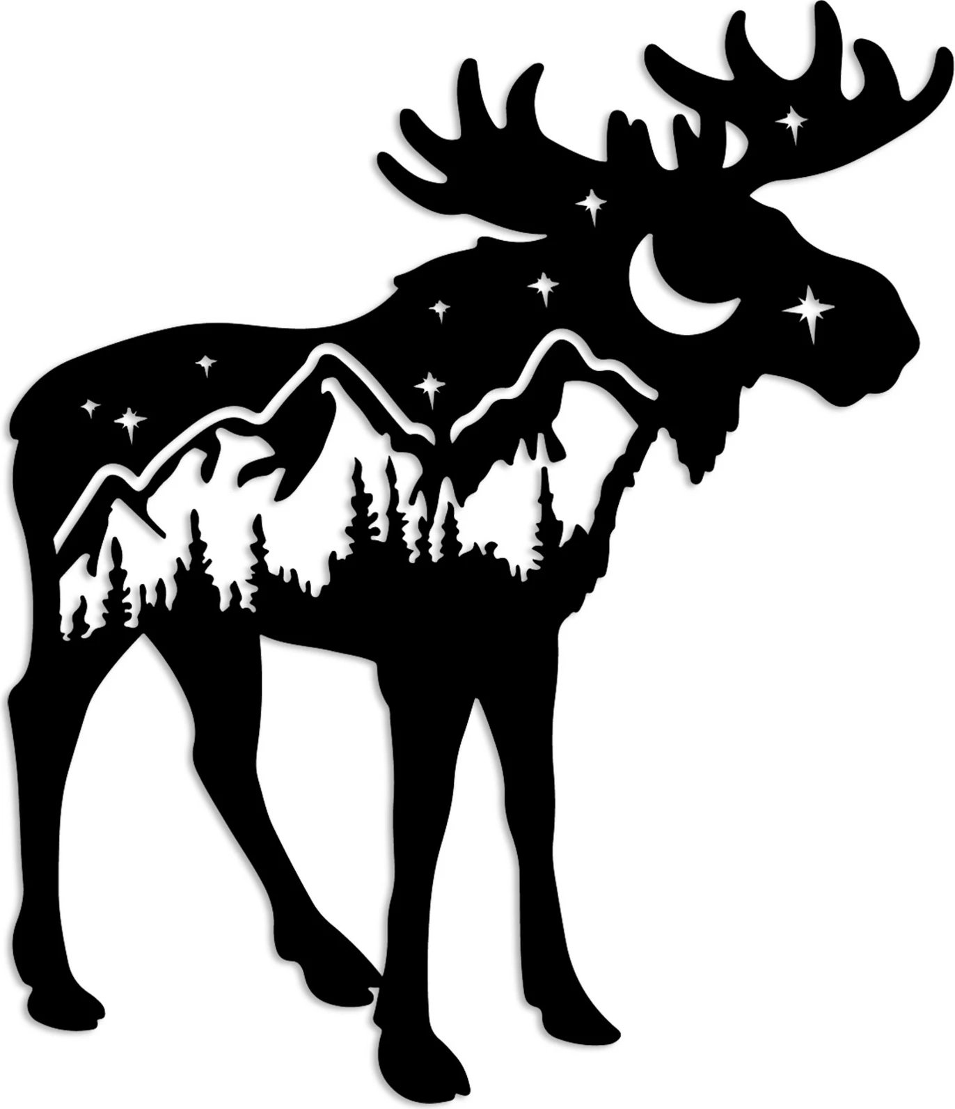 Aksesor dekorativ metalik për mur, Wallity, Cervo-1, ngjyrë e zezë, 60x69cm