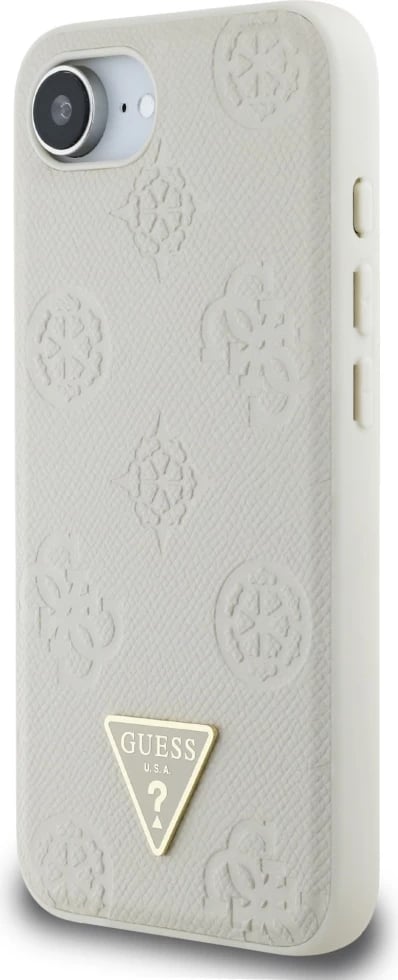 Mbështjellës Guess Grained Hot Stamp Peony Triangle Logo MagSafe për iPhone 16e, Bezhe
