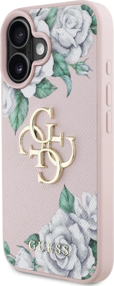 Mbështjellës Guess Grained Roses Big 4G logo për iPhone 16, Rozë Mbështjellës Guess Grained Roses Big 4G logo për iPhone 16, Rozë