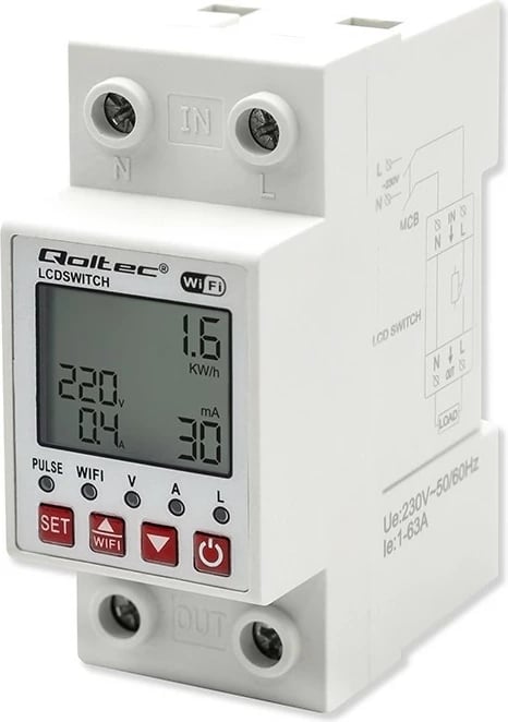 Relé inteligjente Qoltec 50990 me matës energjie, Wi-Fi, Timer, e bardhë