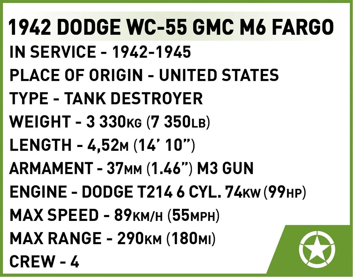 Set lodrash ndërtimi Cobi Klocki 3116, 37mm GMC M6 Fargo, 230 pjesë, Jeshile