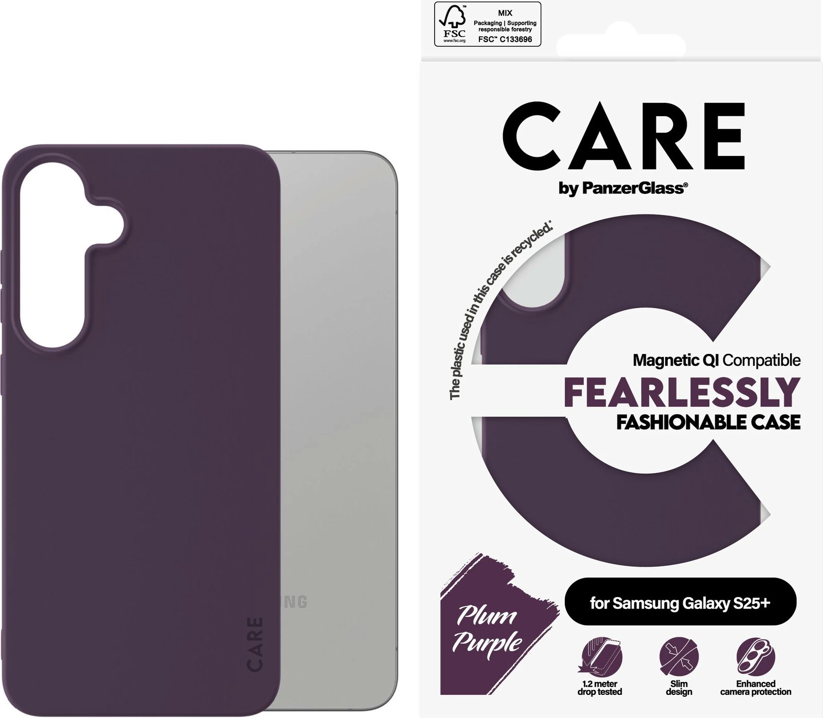 Mbështjellës PanzerGlass CARE për Samsung Galaxy S25 Plus, silikon, plum purple