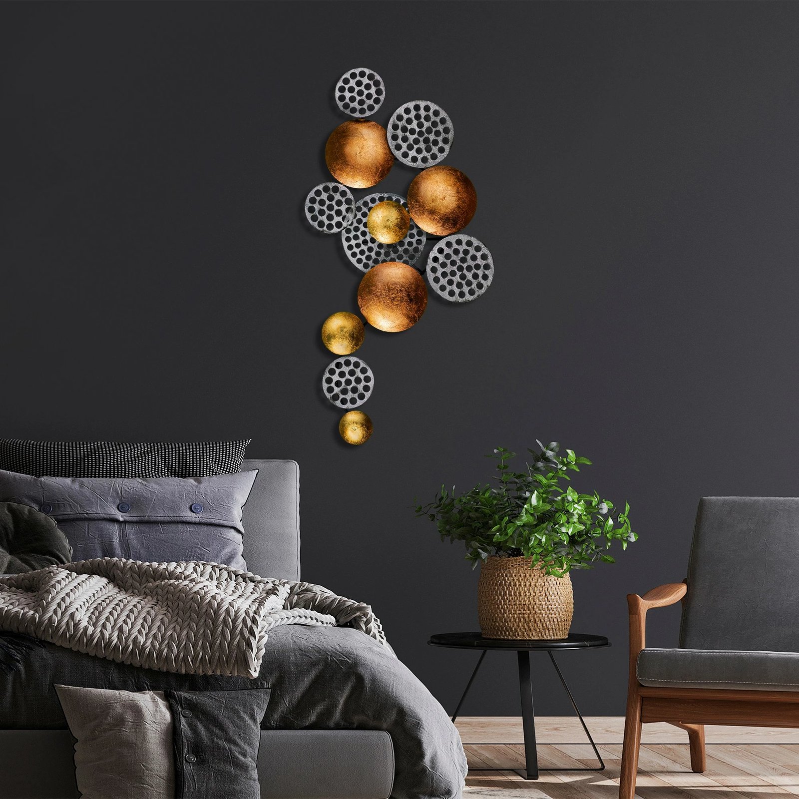 Aksesor dekorativ metalik për mur, Wallity Aurora 2, argjend dhe bakër, 45x82cm