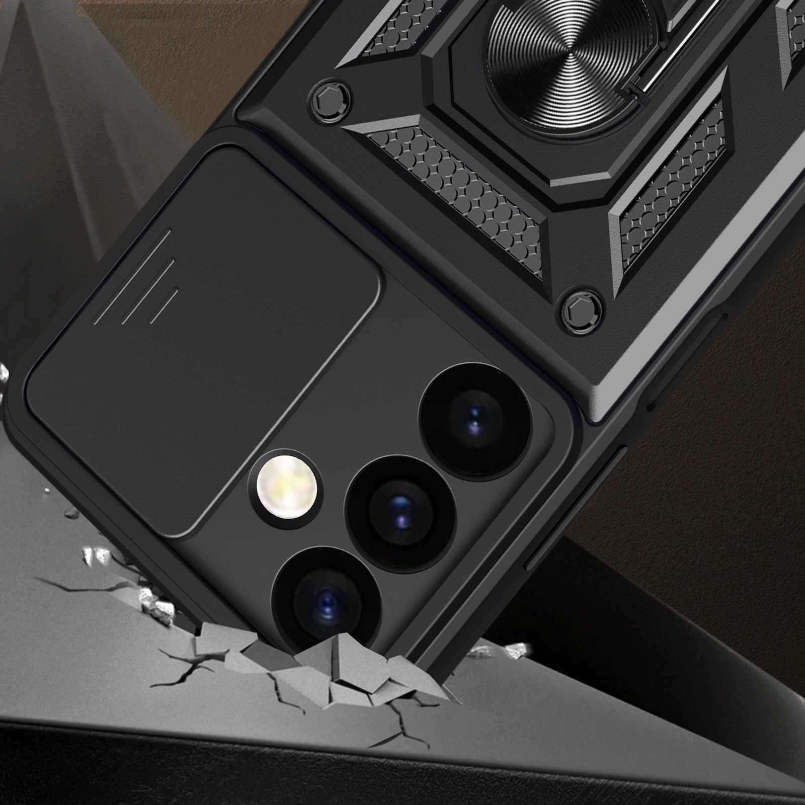 Mbështjellës Hurtel Hybrid Armor Camshield për Samsung Galaxy S24+, i zi