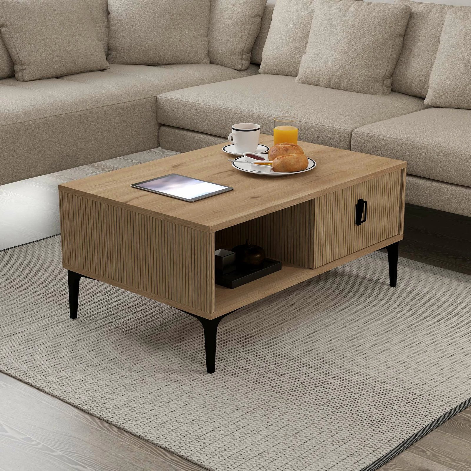 Tavolinë e ulët për kafe, ngjyrë lis safir, Skye Decor, 2004 Sare