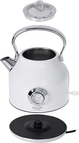 Çajnik elektrik, Adler AD 1346, 1.7L, STRIX, termometër analog, inox, 1850-2200W, bardhë