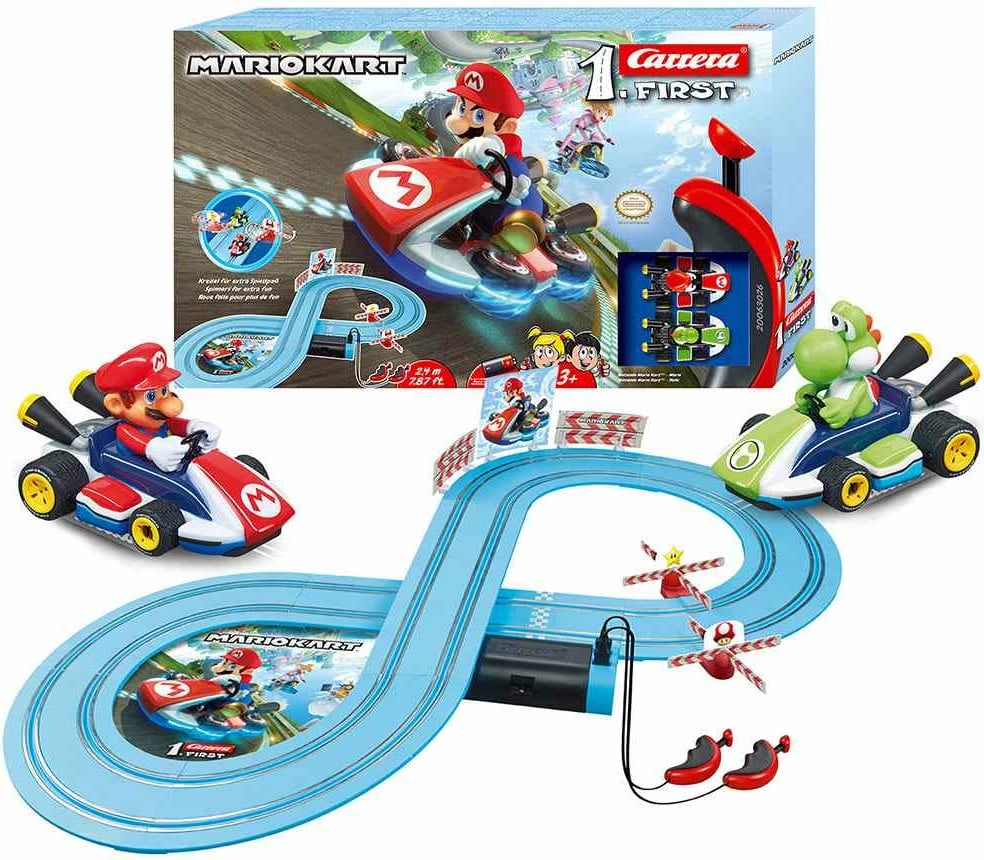 Set pistë garash, Milly Mally, Carrera FIRST Nintendo Mario Kart Mario & Yoshi, 2.4 m, Multicolor, set 2 makina