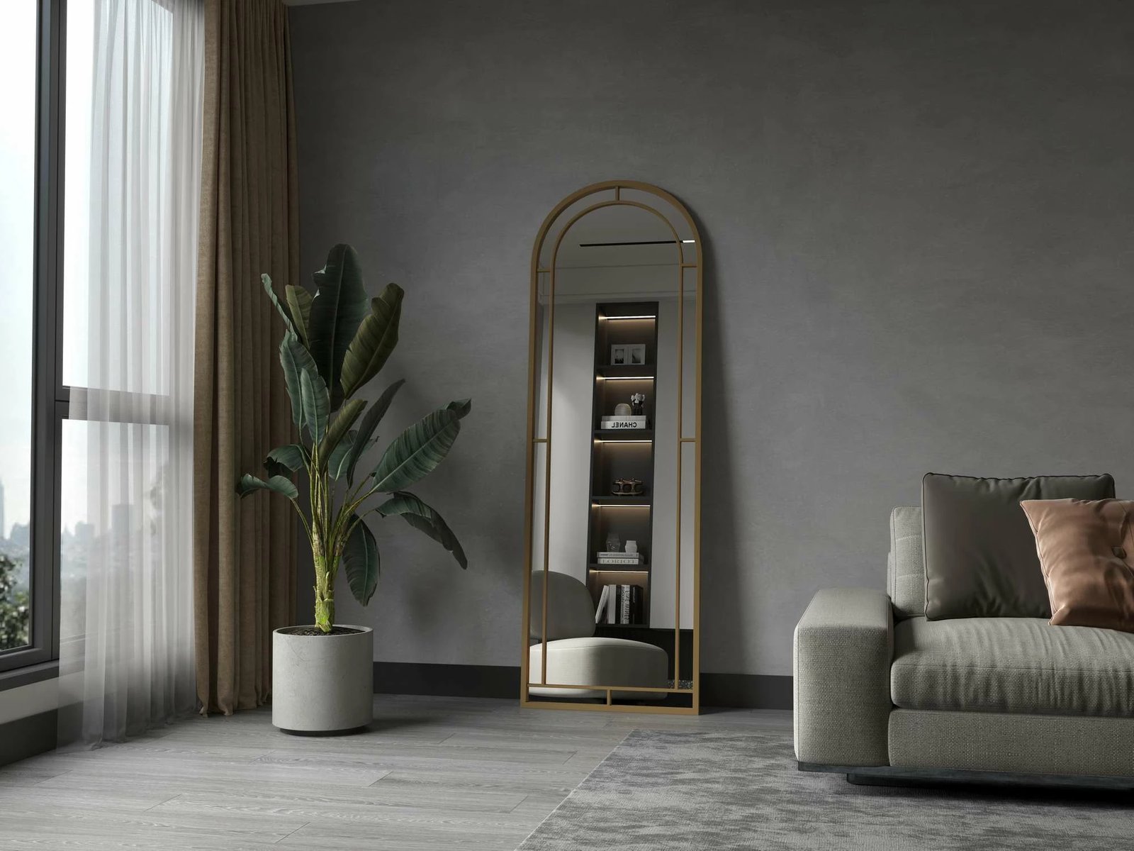 Pasqyrë e gjatë Cheval, ngjyrë ari, Skye Decor, Luna