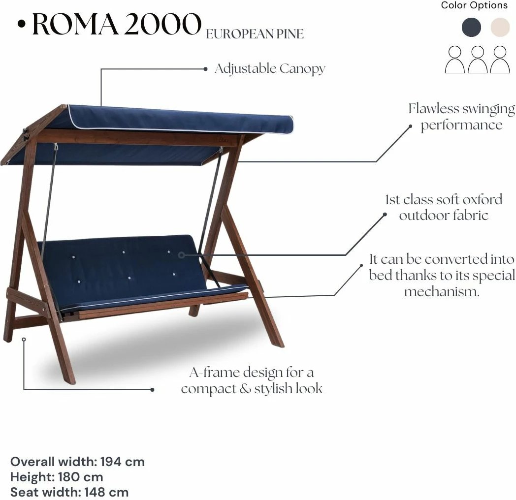 Karrige lëkundëse treshe për kopsht, ngjyrë navy blue, Skye Decor Roma 2002