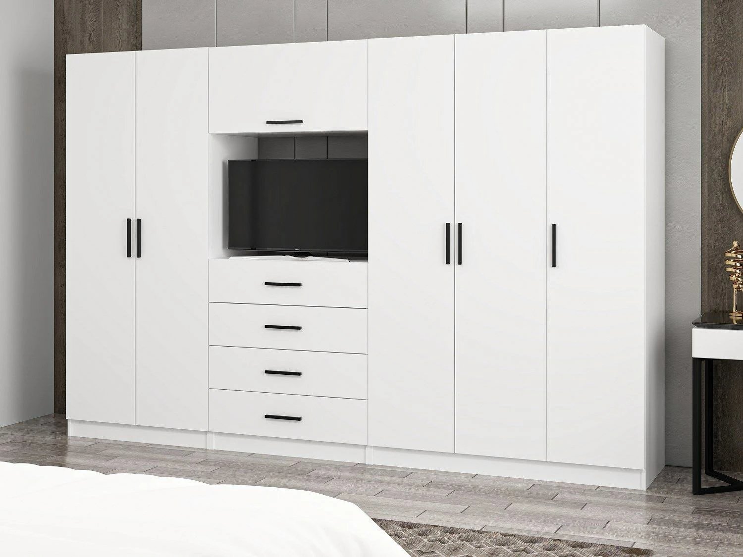 Dollap për rroba, ngjyrë e bardhë, Skye Decor, 315x210x52cm, 10 pjesë