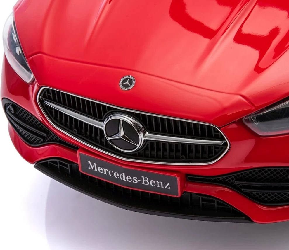 makinë ride-on për fëmijë, Milly Mally, Mercedes C-Class Deluxe, me dorezë drejtuese dhe barrierë të heqshme, sedilje eko-lëkurë, goma gome, ngarkesa max 25 kg, e kuqe