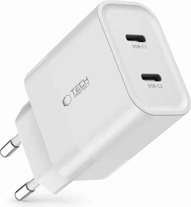 Karikues rrjeti Tech-Protect C20W me 2 porta USB-C, 20W, i bardhë