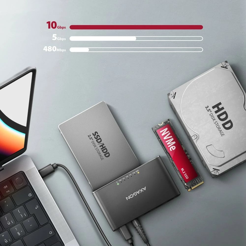 Adapter USB-C AXAGON ADSA-CC Clone Master 2, për NVMe M.2 dhe SSD/HDD 2.5"/3.5", i zi
