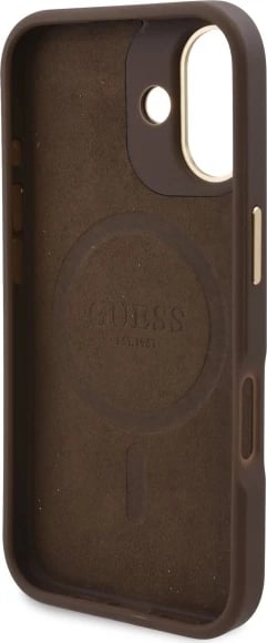 Mbështjellës Guess 4G Logo Plate MagSafe për iPhone 16 Plus, Kafe