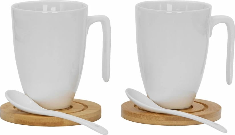 Set filxhanësh Curve 2 copë, porcelan i bardhë, bambu natyrale, 22x22x8cm