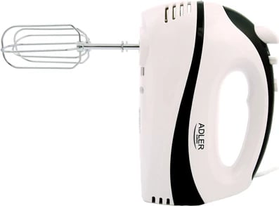 Mikser dore, Adler AD 4205, 300W (max 550W), 5 shpejtësi, Turbo, set rrahëse + spiralë, bardh e zi