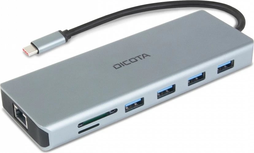 Stacion dokimi USB-C, DICOTA D32065, 13-në-1, 4K HDMI/DP, PD 100W, Gigabit LAN, argjendtë