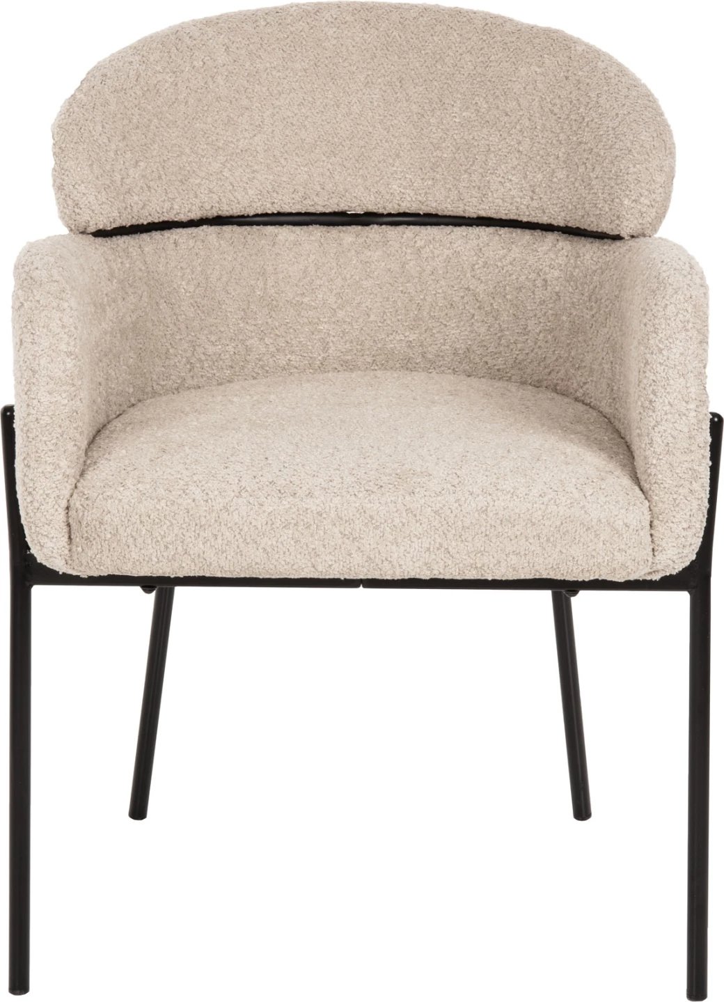 Karrige me krahë WOLF FH8583.02, pëlhurë boucle ecru, këmbë metali të zeza, 58x58x80H cm., set prej 2 copë