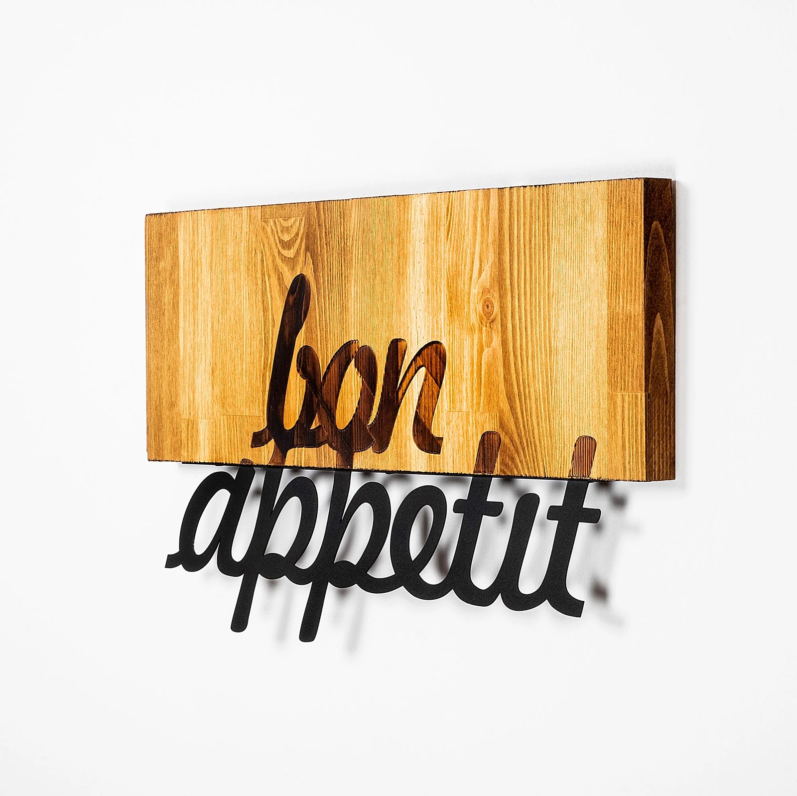 Aksesor dekorativ për mur, dru dhe metal, ngjyrë arre dhe e zezë, MA-309