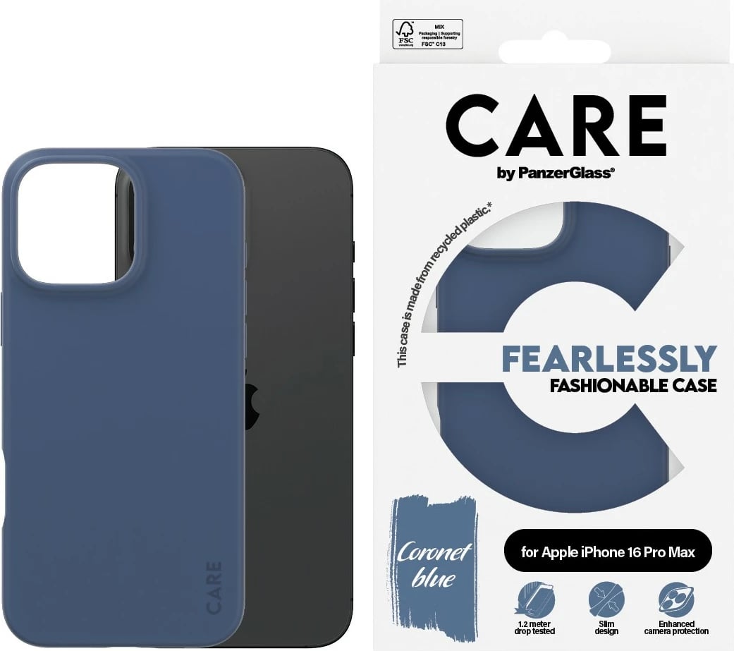 Mbështjellës PanzerGlass CARE Case Fashion Blue për iPhone 16 Pro Max, silikon, blue