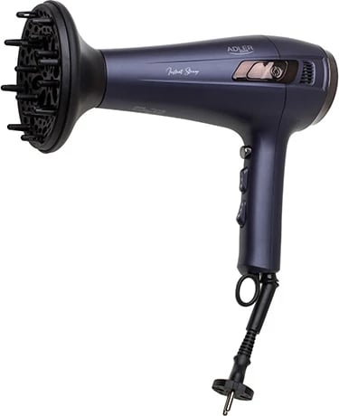 Tharëse flokësh, Adler AD 2273, 2400W, kordoni i tërheqshëm, 2 shpejtësi 3 temperatura, me difuzer dhe koncentrator, vjollcë e errët