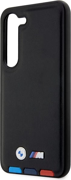 Mbështjellës BMW Leather Stamp Tricolor për Samsung Galaxy S23+, lëkurë, e zezë