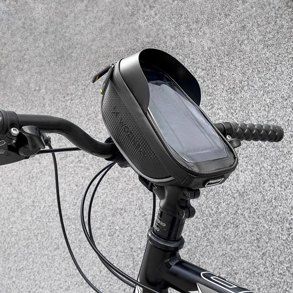 Çantë timoni për biçikletë Wozinsky WBB16BK me mbështjellës telefoni, 1L, e zezë