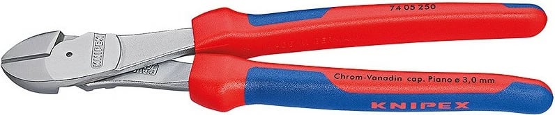 Darë diagonale Knipex 74 05 250, 250mm, krom-vanadium, dorezë plastike, kuqe/blu